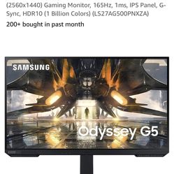 SAMSUNG Odyssey G50A Series 27-Inch WQHD (2560x1440) Gaming Monitor, 165Hz, 1ms, IPS Panel, G-Sync, HDR10 (1 Billion Colors