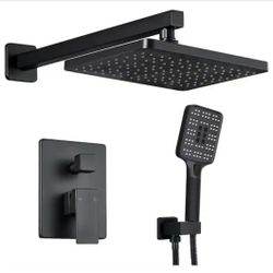 ELLO&ALLO
2-Handle 2- -Spray of Rain Shower Faucet and HandShower Combo Kit with Rectangle Shower Head in Black (Valve Included)