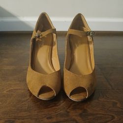 Women's Coffee Brown  Round  Peep Toe Strap Low Wedge Platform Heel Shoes