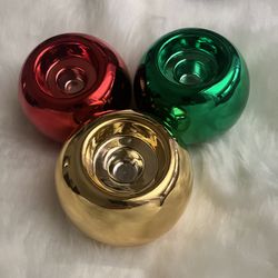 Set of 3 Metallic Glass Tea Light Candle Holders - Red, Green & Gold Mirror Finish Globes