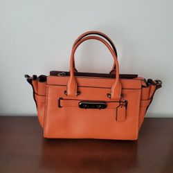 COACH SWAGGER 27  Bag Pebbled Leather DEEP CORAL orange  bag purse NO  Strap