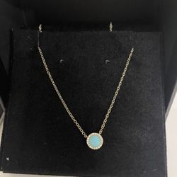 Moon & Meadow YG Turquoise & Pave Disc Necklace NWT