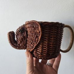 Vintage wicker elephant cup/ Planter holder