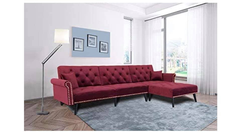 Julyfox burgundy wine red sectional couch
