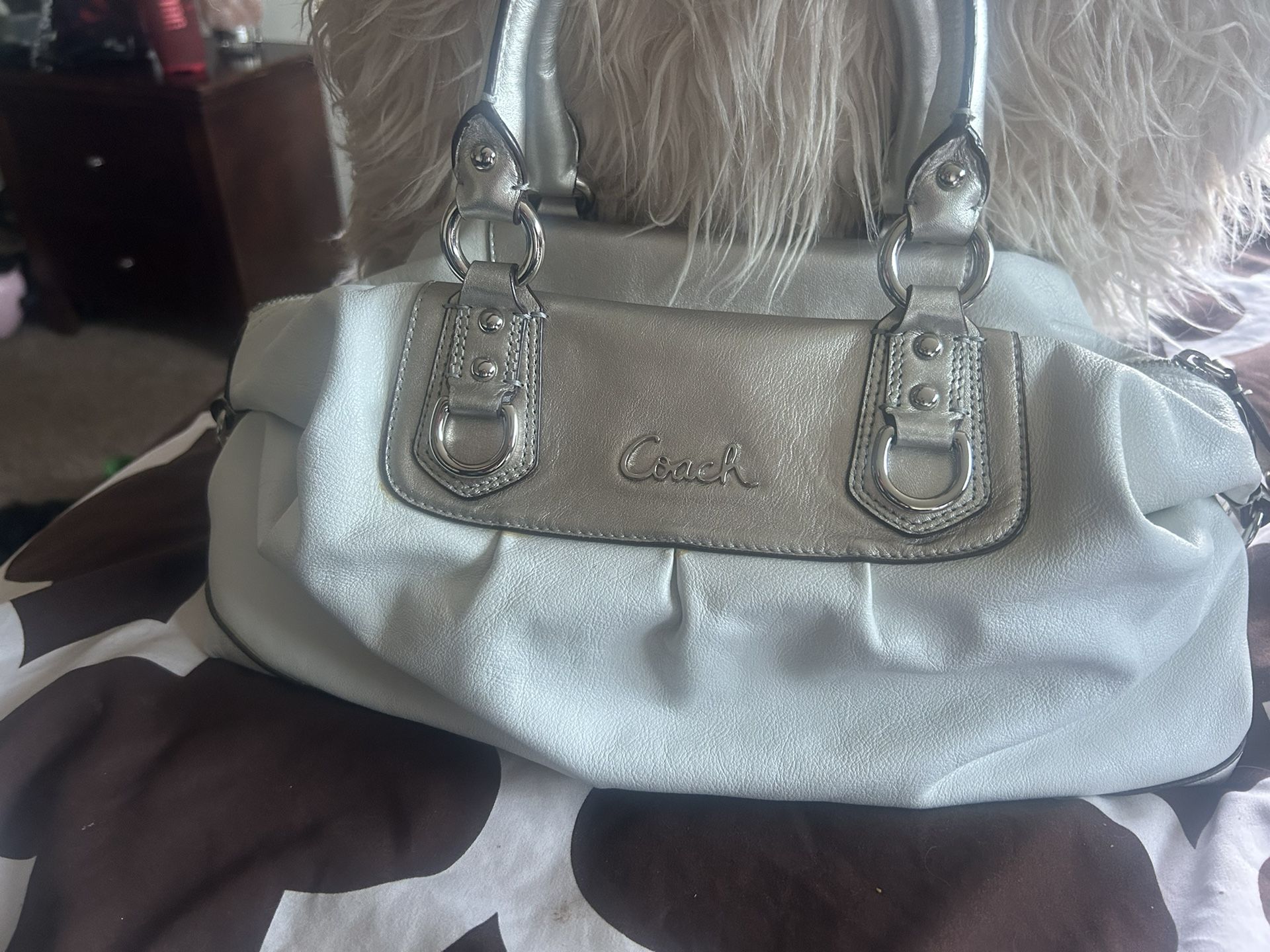 White And Silver Coach Bag 