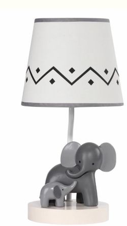 Me & Mama White/Gray Elephant Nursery Lamp with Shade