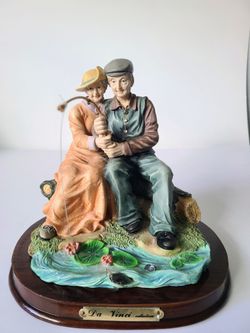 Decorative Vinci Collection Figurine, Old Couple Fishing (Vintage)