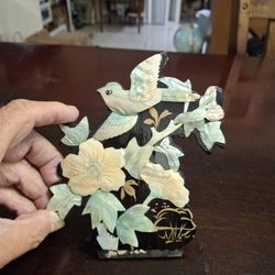 Gorgeous Mother Of Pearl Bird W/Floral's, Use To Create Decorative Inlay, Jewelry Or Small Decorative Items