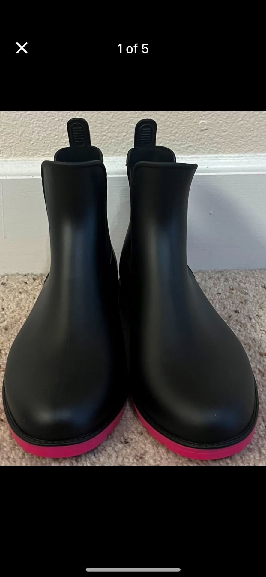 Asgard Womens Rain Boots Black Rose Pink Ankle Chelsea Waterproof 38/7.5