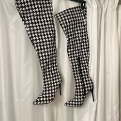 Houndstooth Thigh High Boots