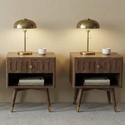 Bedside Tables Set of 2 – Modern Nightstands w/ Drawer & Shelf