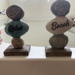 🌊 Coastal Beach Decor Set – “Relax” & “Beach” Stacked Stones