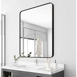 36 in.  x 30 in. - Black Aluminum Rounded Edge Rectangular Framed Mirror  [NEW]