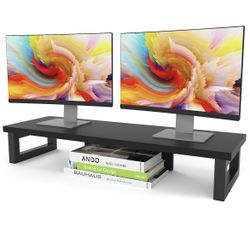 WESTREE Dual Monitor Stand Riser, Wood and Steel Monitor Stand Riser, Computer Monitor Stand for 2 Monitors, MultiPurpose Desktop St🆕👍Retails $39.99