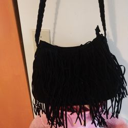 black fringe purse