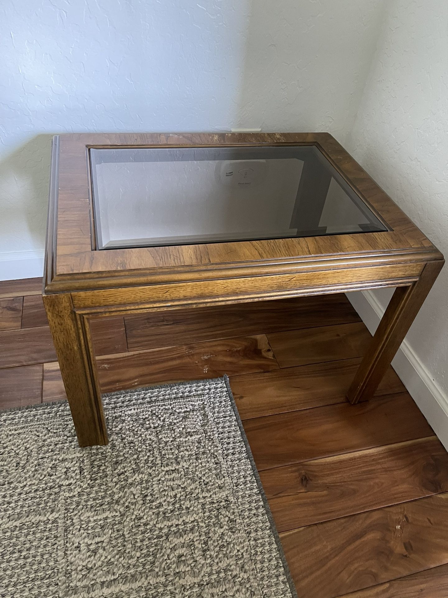 Drexel Accolade Collection II Campaign Style Wood End Tables w Glass Tops Insert