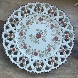 Vtg Martan Portugal Reticulated Lace Edge Decorative Plate Signed Robalo MINT
