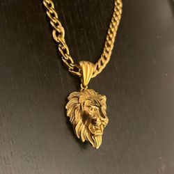 Gold Stainless Steel Lionhead  Necklace 