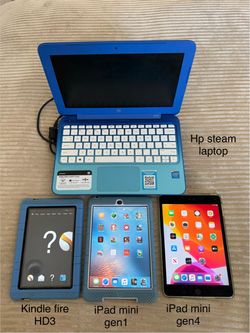 iPad mini, kindle fire, hp laptop electronics