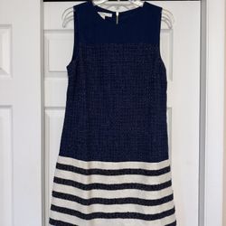Boston Proper Navy & Ivory Striped Tweed Dress - Size 6