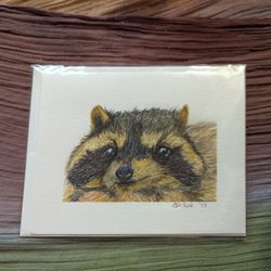 Hand Painted Raccoon Blank Greeting Card 