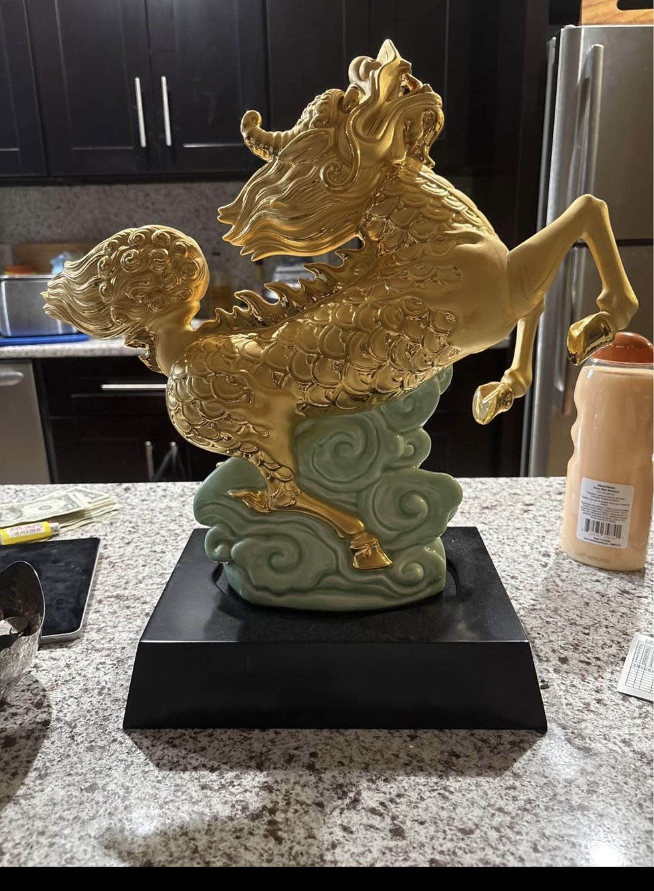 Golden Dragon Horse Statue