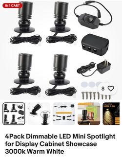 4Pack Dimmable LED Mini Spotlight for Display Cabinet Showcase