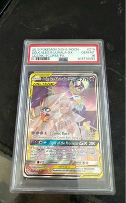 Pokemon Sun & Moon Solgaleo & Lunala Gx Cosmic Eclipse #216 PSA 10