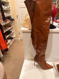 Steven Madden     Brown patent over-the-knee stiletto boots