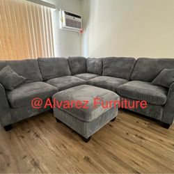 Corduroy Sectional Sofa With Ottoman