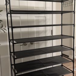 10 tier large shoe rack organizer with 10 side hooks (up to 50 shoes)