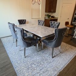 Beautiful Dining Set Chrome And Marble . 6 Chairs With Hook