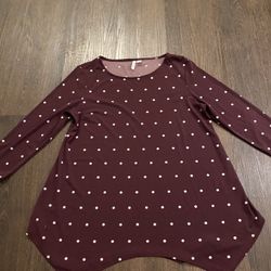 Womans Burgundy Polka Dot Tunic Shirt Size Small By Elle #5