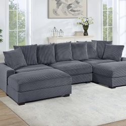 5 Piece Modular Sectional Grey Corduroy Brand New In Box Firm Price $720