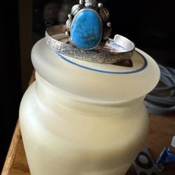 Vintage Navaho Sterling Silver And Sleeping Beauty Turquoise Cuff