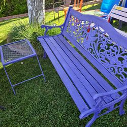 Restored park bench w side table