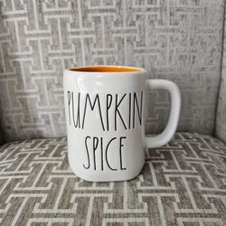 Rae Dunn PUMPKIN SPICE Mug Heart Back Orange Interior Fall NWOT