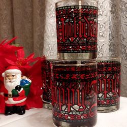 HOLIDAY GLASSES, 4 PC SET - MACY'S! EMBOSSED W/HAPPY HOLIDAYS!