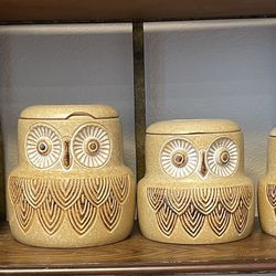 vintage pottery craft owl canisters 