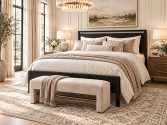 Queen bed Metal Platform Bed Frame with Wooden Headboard and Footboard, Mattress Foundation, No Box Spring Needed, Large Under Bed Storage, Non-Slip W