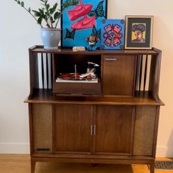 Mid-Century Modern Wooden Cabinet + Vinyl Record Player