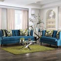 Brand New Teal & Apple Green Sofa & Loveseat (Pillows Included)