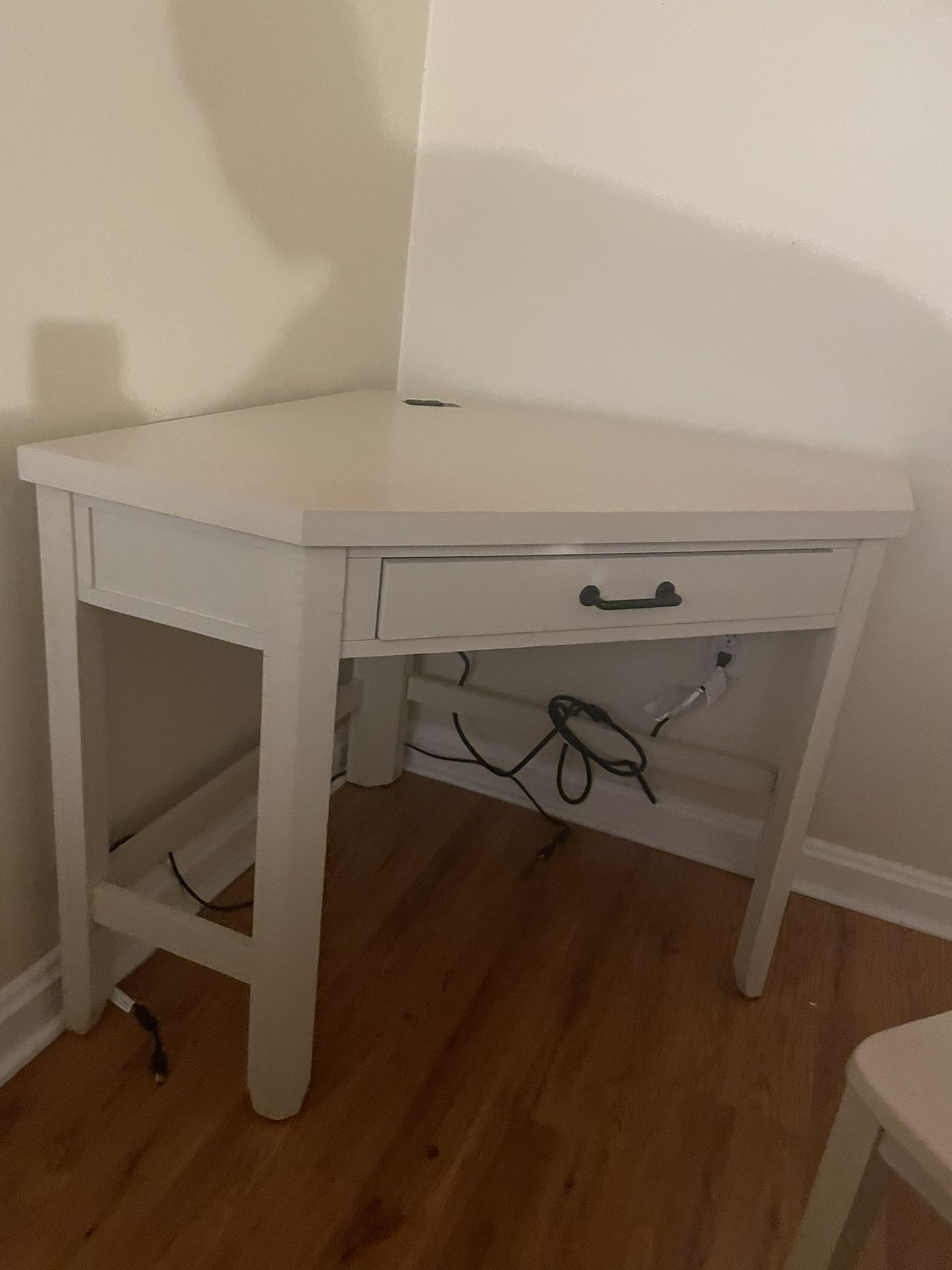 Wooden White Corner Desk With Chair And Drawer