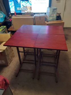 Red Wood Drop-Leaf Folding Table