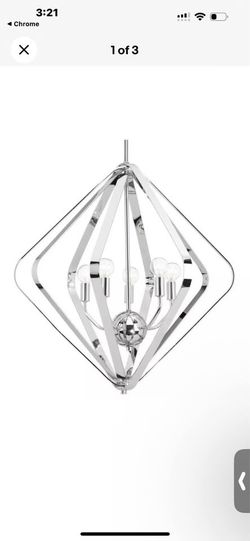 New 24in Renfrow 5-Light Polished Chrome Diamond Pendant Adjustable Dimmable Geometric