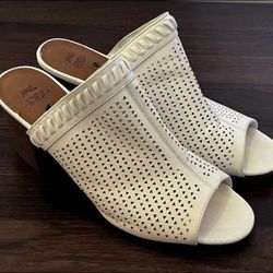 Sonoma Womens Vitalize Open-Toe Block Heel Mules Size 9.5 White Faux Leather