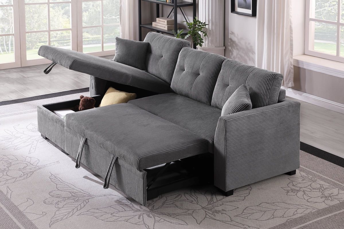 Corduroy Sleeper Sofa Bed Sectional Couch With Storage Chaise