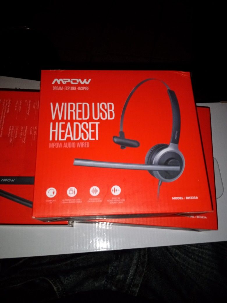 MPOW BH323A Wired USB Headset, Single Side USB Headset - Black - NEW