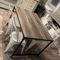 Dining Table And Metal Chairs 