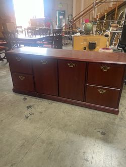 Cherry Wood Credenza with Brass Hardware